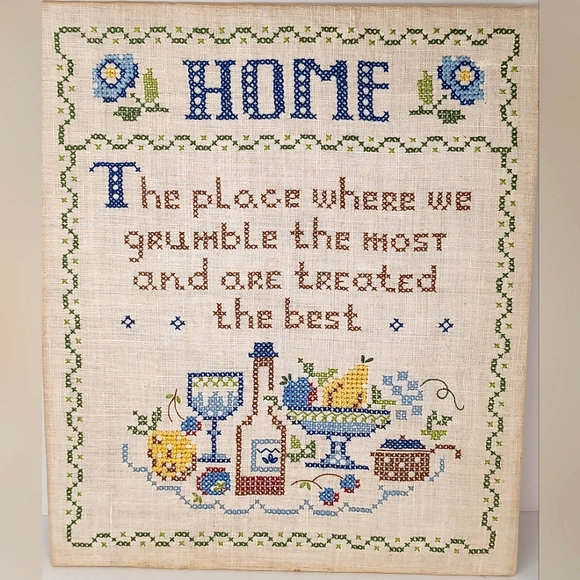 Vintage 1960s Handmade Cross Stitch Sampler 12” X 14” Completed NO FRAME - Picture 1 of 10